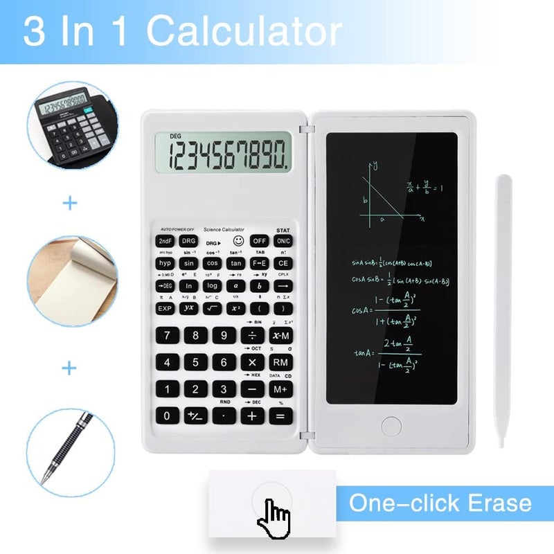 LveSunny Scientific Calculators, Calculator for School, 10-Digit Large Screen Scientific Calculator with Notepad, Math Calculator for Middle High School Supplies & College (White) - Image 2